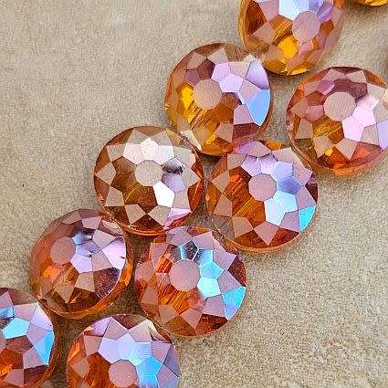 *Clearance Sale*6pc x 14mm Orange  / Flat Round / Frosted /  Faceted