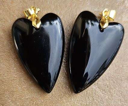 *Clearance Sale*1pc Natural / Obsidian /  Gold Tone / Heart Shape Pendant +/- 30x20mm