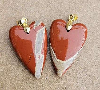 *Clearance Sale*1pc Natural / Red Jasper /  Gold Tone / Heart Shape Pendant +/- 30x20mm
