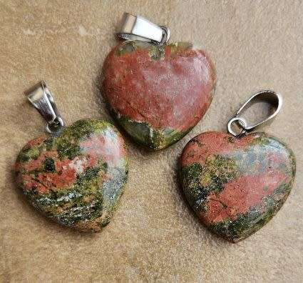 1pc Natural /   Unakite /  Silver Tone / Heart Shape Pendant +/- 20mm