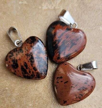 *Clearance Sale*1pc Natural /  Mahogany Obsidian  /  Silver Tone / Heart Shape Pendant +/- 20mm