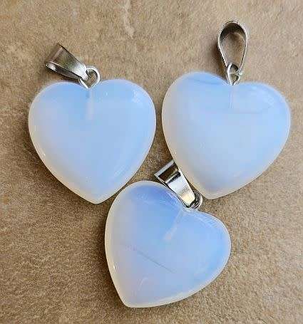 *Clearance Sale*1pc  Opalite /  Silver Tone / Heart Shape Pendant +/- 20mm
