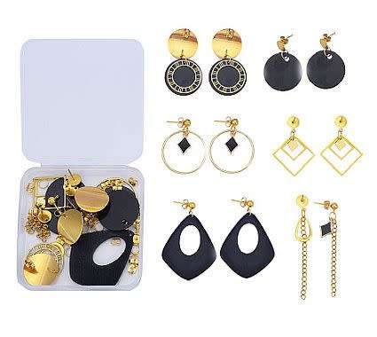 ***DIY*** 6 Pairs  Black Pendant / Gold Tone Stainless Steel Findings /  Earring Making Kit