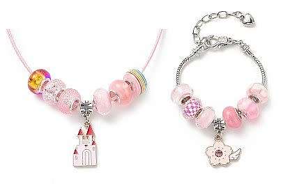 ***DIY*** 16pc / Castle / Flower / Pink Necklace Bracelet Making Kit /Enamel / Acrylic Resin Euro
