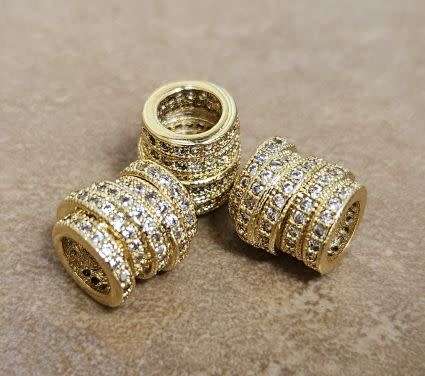 1 pc Stacking Ring Column / Clear Cubic Zirconia  / Brass / Gold Plated / Spacer Bead  /  European