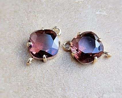 *Clearance Sale*1pc (16x11mm) Dark Purple / Faceted / Glass / Connector / Link / Gold Tone Edge/