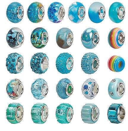 54Pcs Assorted European Beads Light Blue / Multi Color  /  Fit  European Bracelet