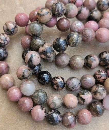 *Clearance Sale*1 Strand x (+/- 8mm)  Natural /Rhodonite/ Round Beads +/- 46pcs