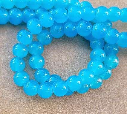 *Clearance Sale*30Pc x 6mm Blue / Painted / Round  Glass  Beads