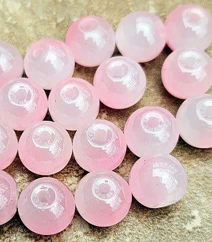 10Pc x 10mm  Pink / Two Tone / Painted / Round  Glass  Beads