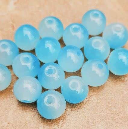 10Pc x 10mm  Blue / Two Tone / Painted / Round  Glass  Beads