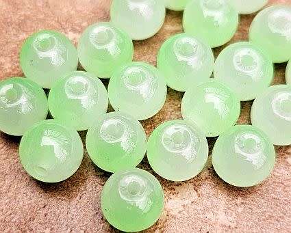 10Pc x 10mm  Light Green  / Two Tone / Painted / Round  Glass  Beads