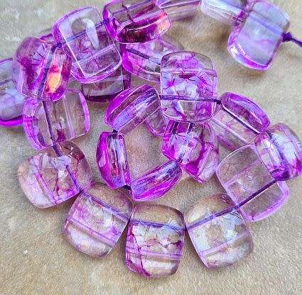 *Clearance Sale*8pc  x  (17x12mm)  Clear / Purple / Painted  / Rectangle / Crackle Glass Beads / D