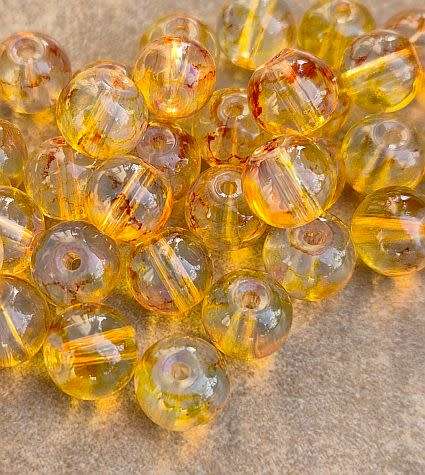 *Clearance Sale*20pc x 8mm  Orange / Dark Orange /  Painted / Round Glass Beads