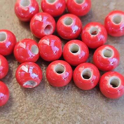 *Clearance Sale*20pc  (6mm) Red / Painted / Handmade Porcelain Beads