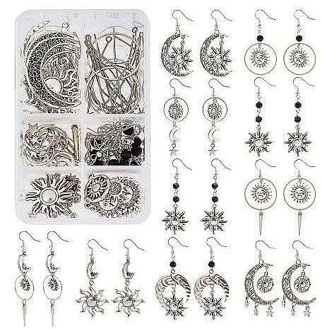 ***DIY*** 10 Pairs  Moon / Sun /  Tibetan Style  / Antique Silver / Earring Making Kit
