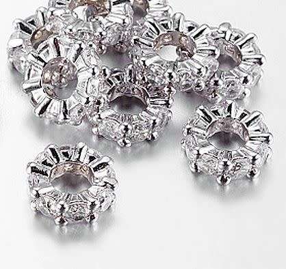 *Clearance Sale*1 pc (8x3mm) Rondelle / Clear Cubic Zirconia  / Brass / Silver Tone / Spacer Bead