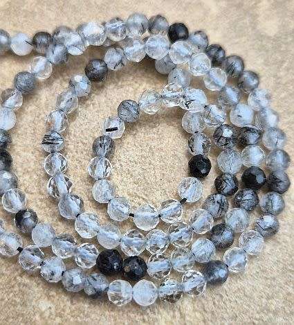 *Clearance Sale*1 Strand x (+/-3mm)   Natural / Black Rutilated Quartz / Faceted Round  / Beads
