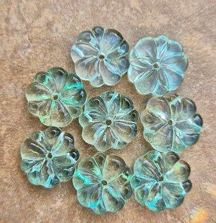 *Clearance Sale*10pc  x  (15x3mm)  Light Blue / Yellow  Painted  / Flat Flower Glass Beads