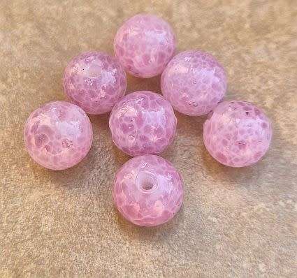 *Clearance Sale* 6pcs x 12mm Pink /  Painted  / Round Glass Beads