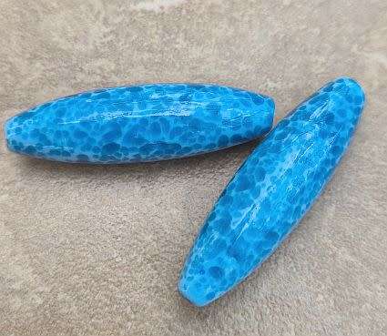 *Clearance Sale* 1pcs x (+/-40x12mm)  Blue / Painted  / Oval Glass Bead