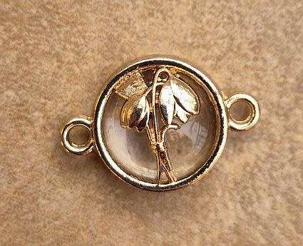 *Clearance Sale*1pc  Gold Tone / Tulips / Clear Glass Bead / Connector / Link / Flat Round +/-