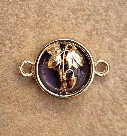 *Clearance Sale*1pc  Gold Tone / Tulips / Purple Glass Bead / Connector / Link / Flat Round +/-