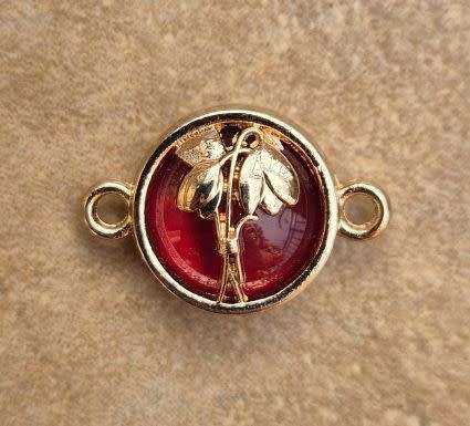 *Clearance Sale*1pc  Gold Tone / Tulips / Red Glass Bead / Connector / Link / Flat Round +/-