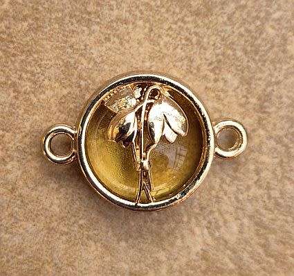 *Clearance Sale*1pc  Gold Tone / Tulips / Yellow Glass Bead / Connector / Link / Flat Round +/-