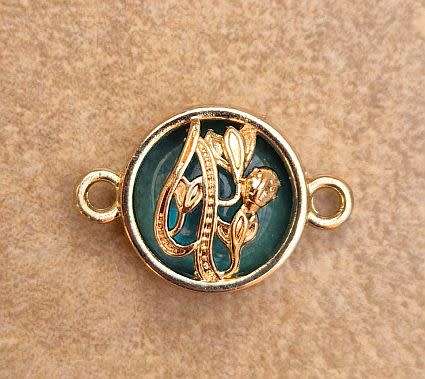 *Clearance Sale*1pc  Gold Tone / Flowers / Blue Glass Bead / Connector / Link / Flat Round +/-