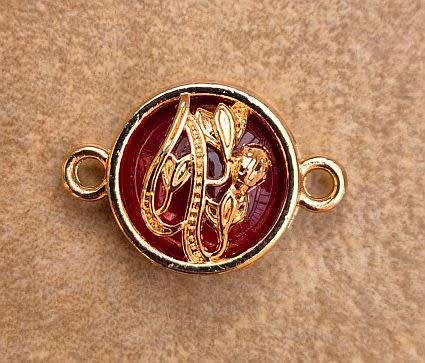 *Clearance Sale*1pc  Gold Tone / Flowers / Red Glass Bead / Connector / Link / Flat Round +/-