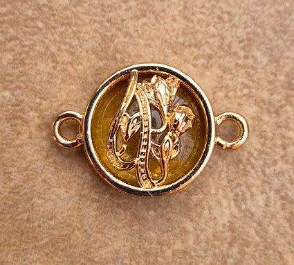 *Clearance Sale*1pc  Gold Tone / Flowers / Yellow Glass Bead / Connector / Link / Flat Round +/-
