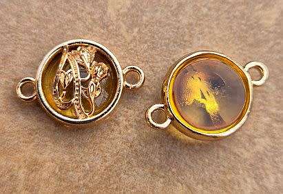 *Clearance Sale*1pc  Gold Tone / Flowers / Yellow Glass Bead / Connector / Link / Flat Round +/-