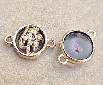 *Clearance Sale*1pc  Gold Tone / Flowers / Purple Glass Bead / Connector / Link / Flat Round +/