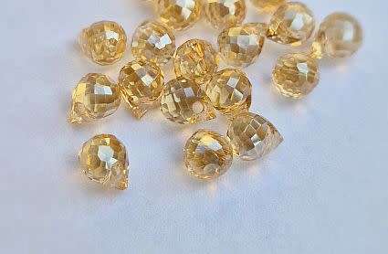 20 pc x (6x5mm) Champagne Electroplated Teardrop Faceted Glass Beads   - Top Drilled