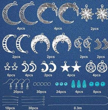 ***DIY*** 10 Pairs  Moon / Sun /  Synthetic Turquoise Gemstone / Silver Tone / Earring Making Kit