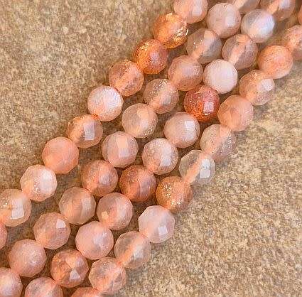 1 Strand  Natural / Sunstone / Grade A / Faceted  Round Beads (4mm) +/- 100pc