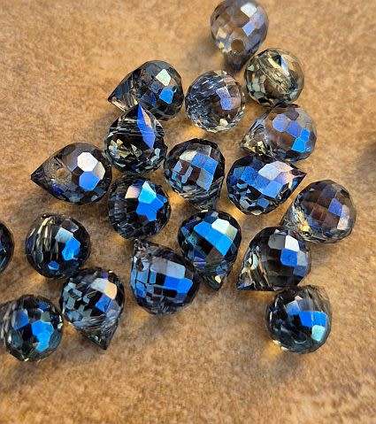 *Clearance Sale*20 pc x (6x5mm) Dark Blue Electroplated  Teardrop Faceted Glass