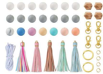 ***DIY***   Keychain  / PU Leather Tassels / Wood & Silicone Beads  /  Making Kit