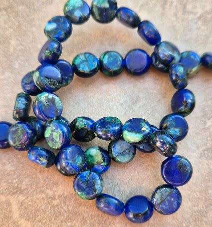 1  Strand (8x4mm) Natural /Chrysocolla and Lapis Lazuli  /  Flat Round  Beads  / +/- 52pcs