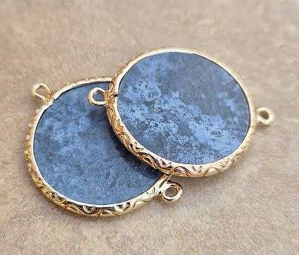*Clearance Sale*1 pc Natural / Blue Spot Jasper / Gold Tone / Flat Round  / Link / Connec