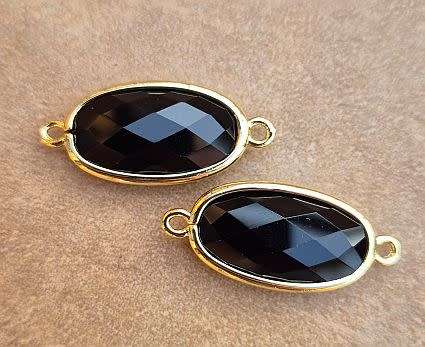 *Clearance Sale*1 pc Natural / Black Agate / Faceted / Gold Tone / Oval / Link / Connector (28x12mm)