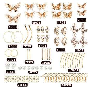 ***DIY*** 8 Pairs / Filigree Butterflies /Rhinestone / Alloy Findings / Gold Tone / Earing Kit