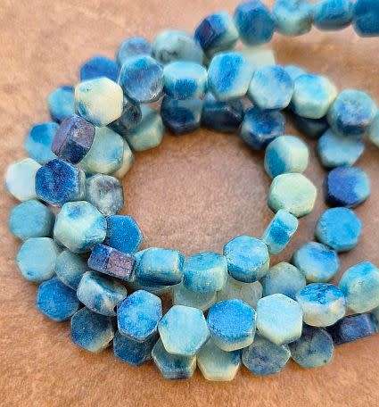 *Clearance Sale*1 Strand  x (+/-6x7mm)  Natural  /  Calcite / Dyed / Light Blue   Hexagon Beads