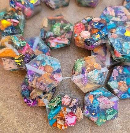 *Clearance Sale*4pcs Natural / Regalite/Imperial Jasper/Sea Sediment/ Dyed / With Resin / Hexagon