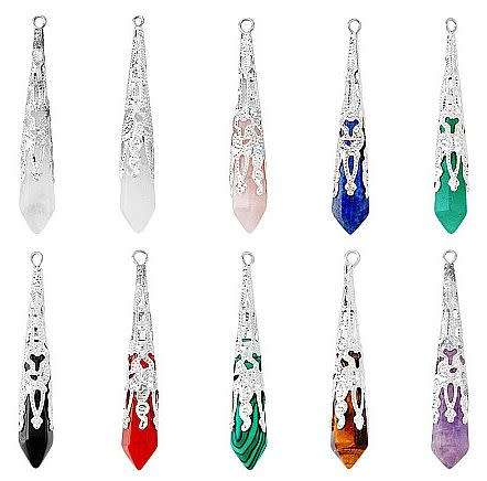 ***DIY***  10pcs / Natural /Synthetic /Bullet Pointed / Gemstone Pendants/ Silver Tone