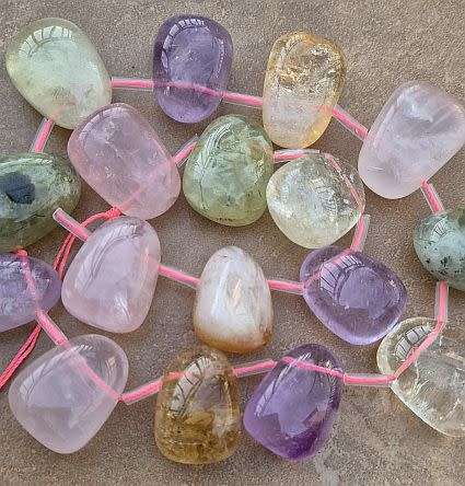 1 Strand Natural  /Rose Quartz/Amethyst/ Rutilated Quartz / Citrine/Top Drilled Beads +/-17pcs