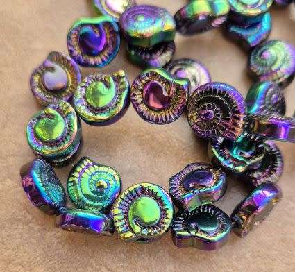 *Clearance Sale*10pc x 12mm Purple / Green  / Multi Color / Flat Spiral Shell    / Electroplate /