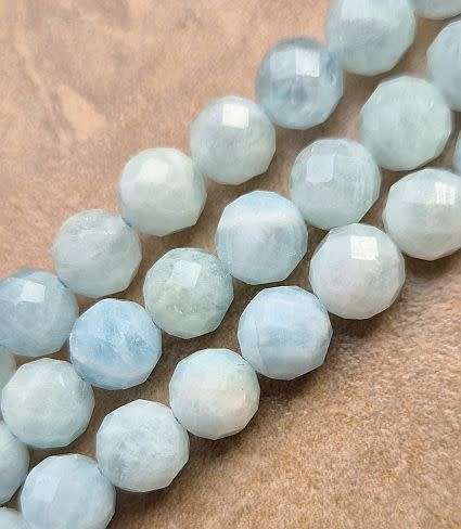1  Strand  (+/-8mm) Natural /  Aquamarine /  Faceted Round /  Beads +/-22pcs