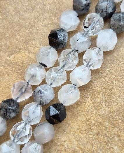 *Clearance Sale*1 Strand x (+/-8mm)   Natural / Black Rutilated Quartz / Faceted   / Beads
